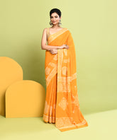 Yellow Pure Light and Breezy Dabu Discharge Handblock Printed Premium Cotton Saree